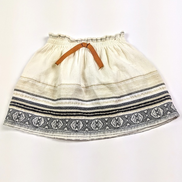 Zara Other - Zara Girls Cream Gold Striped Boho Skirt Brown Tie